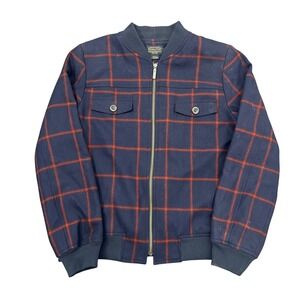 Pendleton Womens Navy Blue Orange Academia Plaid Wool Bomber Jacket Size L